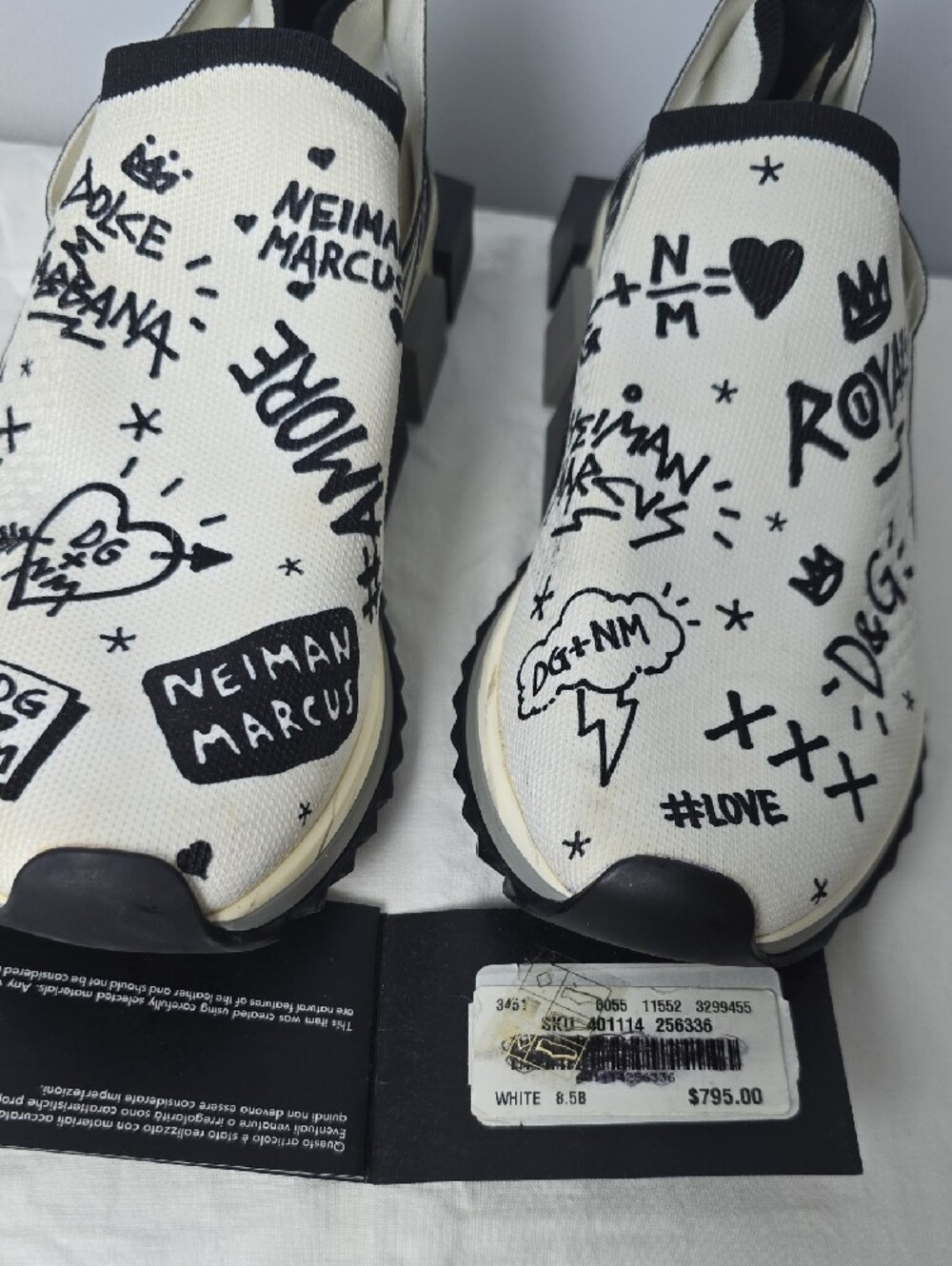 Dolce & Gabbana White & Black Graffiti Slip-On Sneakers - Picture 2 of 15